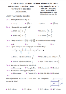 đề tham khảo giữa kỳ 1 toán 7 năm 2022 – 2023 trường thcs điện biên – tp hcm