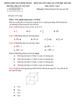 đề tham khảo giữa kỳ 1 toán 7 năm 2022 – 2023 trường thcs lê văn tám – tp hcm