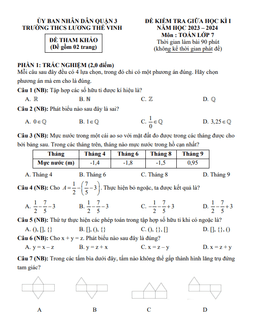 đề tham khảo giữa kỳ 1 toán 7 năm 2023 – 2024 trường thcs lương thế vinh – tp hcm