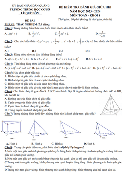 đề tham khảo giữa kỳ 1 toán 8 năm 2023 – 2024 trường thcs lê quý đôn – tp hcm