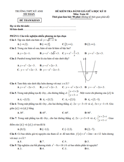 đề tham khảo giữa kỳ 2 toán 10 năm 2023 – 2024 trường thpt kỳ anh – hà tĩnh