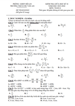 đề tham khảo giữa kỳ 2 toán 8 năm 2023 – 2024 trường chu văn an – quảng nam