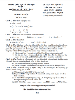 đề tham khảo học kì 1 toán 8 năm 2022 – 2023 trường th – thcs tây úc – tp hcm