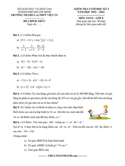 đề tham khảo học kỳ 1 toán 8 năm 2022 – 2023 trường việt úc – tp hcm