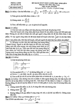 đề thi chất lượng toán 9 năm 2021 – 2022 phòng gd&đt ba vì – hà nội