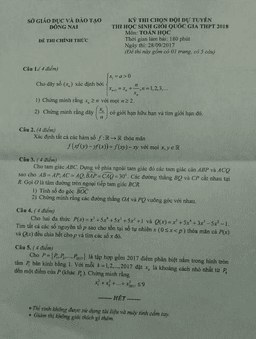 đề thi chọn đội dự tuyển thi hsg quốc gia thpt 2018 môn toán sở gd và đt đồng nai