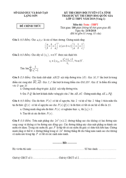 đề thi chọn đội tuyển tham dự kỳ thi hsg quốc gia toán 12 năm 2019 sở gd và đt lạng sơn