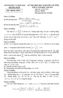 đề thi chọn học sinh giỏi cấp tỉnh toán 12 năm 2018 – 2019 sở gd và đt quảng ngãi