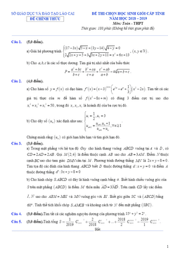 đề thi chọn học sinh giỏi cấp tỉnh toán thpt năm 2018 – 2019 sở gd&đt lào cai