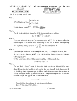 đề thi chọn học sinh giỏi tỉnh môn toán 10 năm học 2016 – 2017 sở gd và đt hà tĩnh