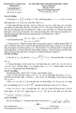 đề thi chọn học sinh giỏi tỉnh toán 12 thpt năm 2018 – 2019 sở gd và đt hải dương