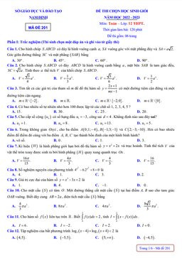 đề thi chọn học sinh giỏi toán 12 năm 2022 – 2023 sở gd&đt nam định