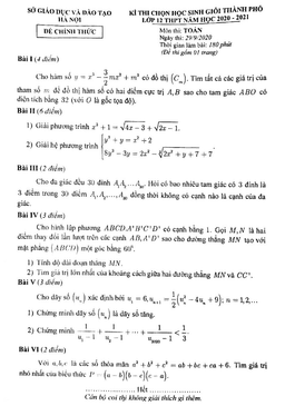 đề thi chọn học sinh giỏi toán 12 thpt năm 2020 – 2021 sở gd&đt hà nội