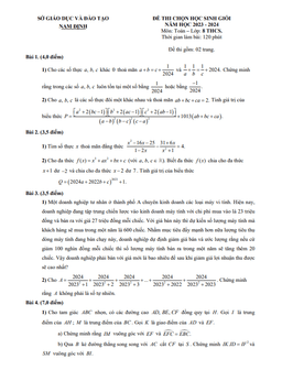 đề thi chọn học sinh giỏi toán 8 năm 2023 – 2024 sở gd&đt nam định