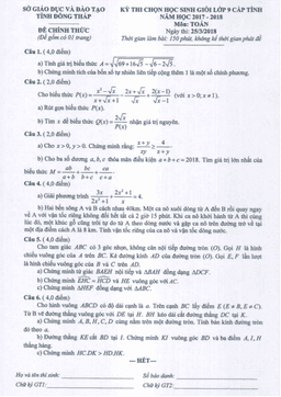 đề thi chọn học sinh giỏi toán 9 cấp tỉnh năm 2017 – 2018 sở gd&đt đồng tháp