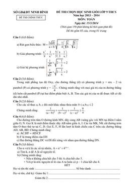 đề thi chọn học sinh giỏi toán 9 năm 2013 – 2014 sở gd&đt ninh bình