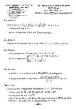 đề thi chọn học sinh giỏi toán 9 năm 2022 – 2023 phòng gd&đt bến tre