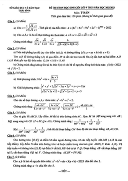 đề thi chọn học sinh giỏi toán 9 năm 2022 – 2023 phòng gd&đt thái bình
