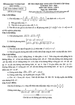 đề thi chọn học sinh giỏi toán 9 năm học 2019 – 2020 sở gd&đt bắc giang