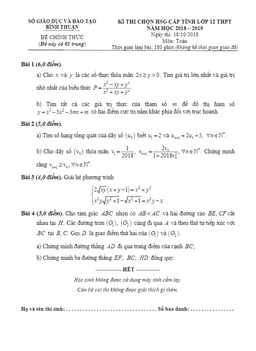 đề thi chọn hsg cấp tỉnh toán 12 năm 2018 – 2019 sở gd và đt bình thuận (vòng 1)