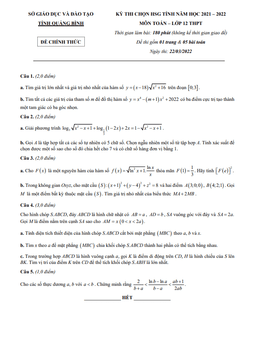 đề thi chọn hsg tỉnh toán 12 thpt năm 2021 – 2022 sở gd&đt quảng bình