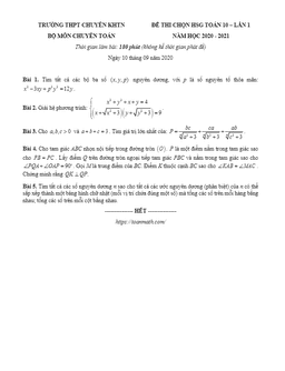 đề thi chọn hsg toán 10 lần 1 năm 2020 – 2021 trường thpt chuyên khtn – hà nội