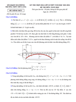 đề thi chọn hsg toán 10 năm 2023 – 2024 trường thpt tiên lãng – hải phòng