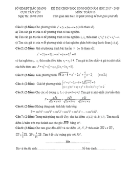 đề thi chọn hsg toán 10 năm học 2017 – 2018 cụm tân yên – bắc giang