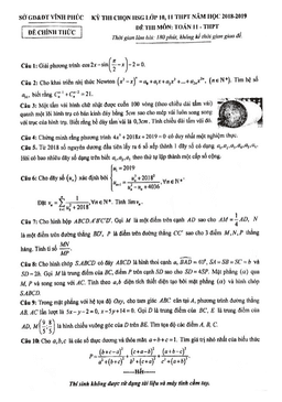 đề thi chọn hsg toán 11 thpt năm học 2018 – 2019 sở gd&đt vĩnh phúc