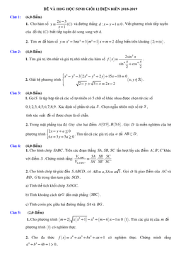 đề thi chọn hsg toán 12 cấp cơ sở năm học 2018 – 2019 sở gd và đt điện biên