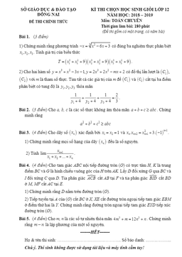đề thi chọn hsg toán 12 chuyên năm học 2018 – 2019 sở gd&đt đồng nai