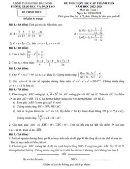 đề thi chọn hsg toán 7 năm 2023 – 2024 phòng gd&đt thành phố bắc ninh