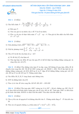 đề thi chọn hsg toán 9 cấp tỉnh năm 2019 – 2020 sở gd&đt bình phước