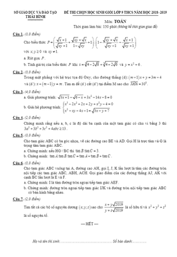 đề thi chọn hsg toán 9 thcs năm 2018 – 2019 sở gd và đt thái bình