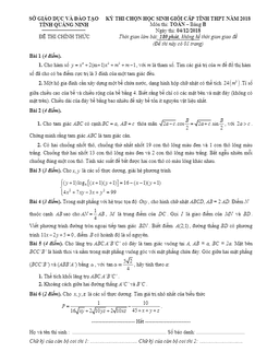 đề thi chọn hsg toán cấp tỉnh thpt năm 2018 sở gd và đt quảng ninh (bảng b)