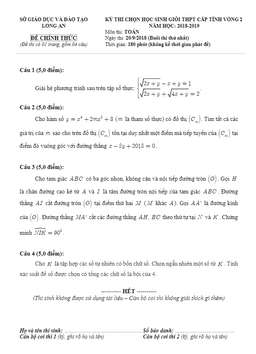 đề thi chọn hsg toán cấp tỉnh vòng 2 năm 2018 – 2019 sở gd và đt long an