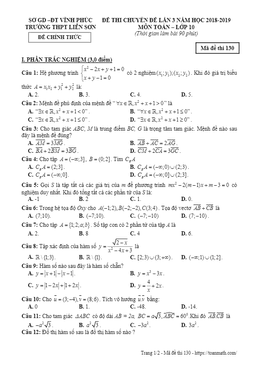 đề thi chuyên đề toán 10 lần 3 năm 2018 – 2019 trường liễn sơn – vĩnh phúc