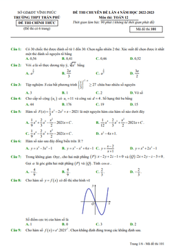 đề thi chuyên đề toán 12 lần 4 năm 2022 – 2023 trường thpt trần phú – vĩnh phúc