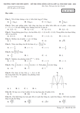đề thi công bằng toán 12 lần 2 năm 2020 – 2021 trường thpt chuyên khtn – hà nội