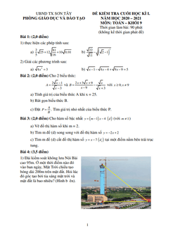 đề thi cuối hk1 toán 9 năm 2020 – 2021 phòng gd&đt sơn tây – hà nội