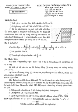 đề thi cuối học kì 1 toán 9 năm 2020 – 2021 phòng gd&đt thanh xuân – hà nội