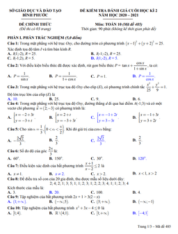 đề thi cuối học kì 2 toán 10 năm 2020 – 2021 sở gd&đt bình phước