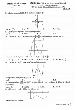 đề thi cuối học kỳ 1 toán 12 năm 2020 – 2021 sở gd&đt bến tre