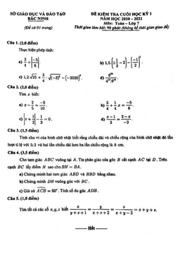 đề thi cuối học kỳ 1 toán 7 năm 2020 – 2021 sở gd&đt bắc ninh