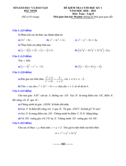 đề thi cuối học kỳ 1 toán 8 năm 2020 – 2021 sở gd&đt bắc ninh