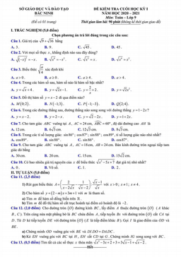 đề thi cuối học kỳ 1 toán 9 năm 2020 – 2021 sở gd&đt bắc ninh