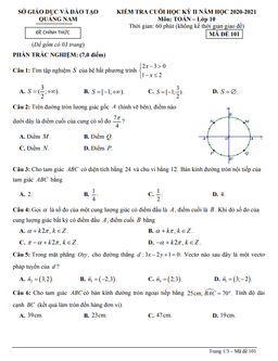 đề thi cuối học kỳ 2 toán 10 năm 2020 – 2021 sở gd&đt quảng nam