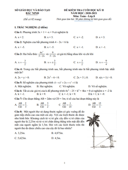 đề thi cuối học kỳ 2 toán 8 năm 2020 – 2021 sở gd&đt bắc ninh