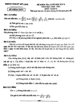 đề thi cuối học kỳ 2 toán 9 năm 2020 – 2021 phòng gd&đt mê linh – hà nội