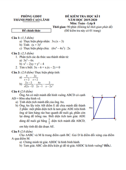 đề thi cuối kì 1 toán 8 năm 2019 – 2020 phòng gd&đt tp cao lãnh – đồng tháp